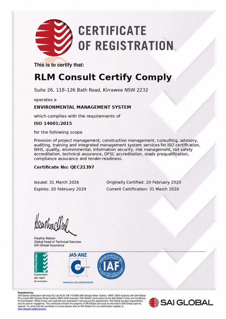 RLM ISO 14001 Environment certificate of registration