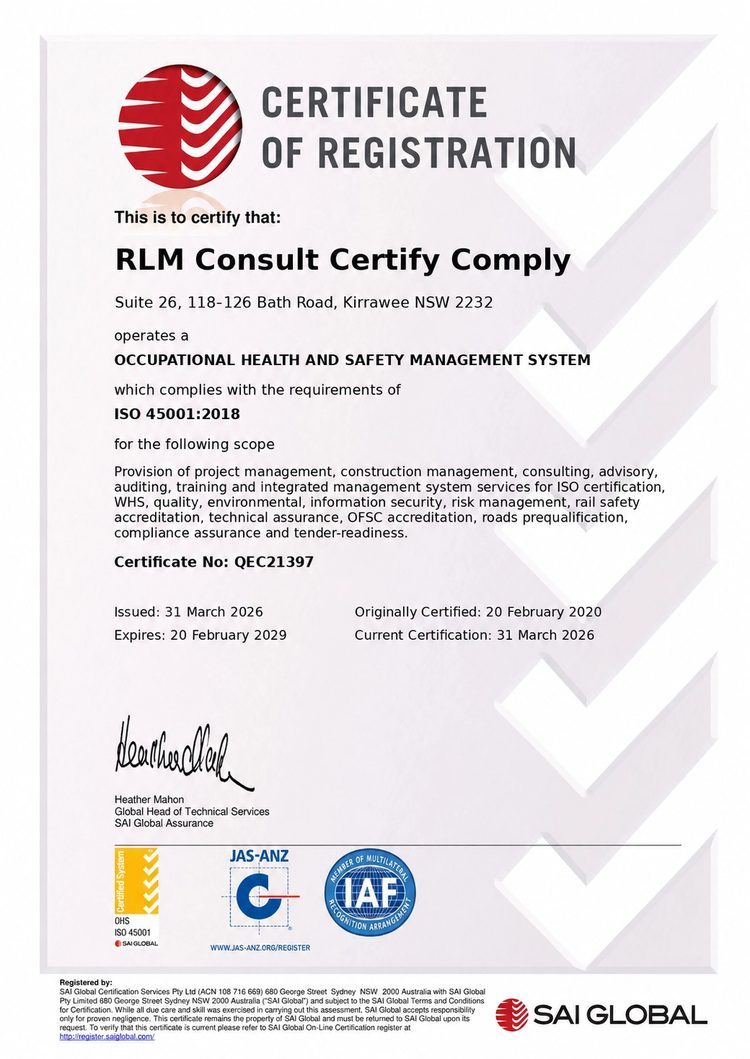 RLM ISO 45001 Safety certificate of registration