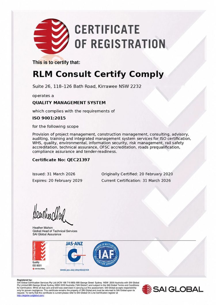RLM ISO 9001 Quality certificate of registration