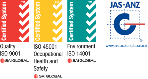 ISO 9001, ISO 14001 and ISO 45001 certification marks